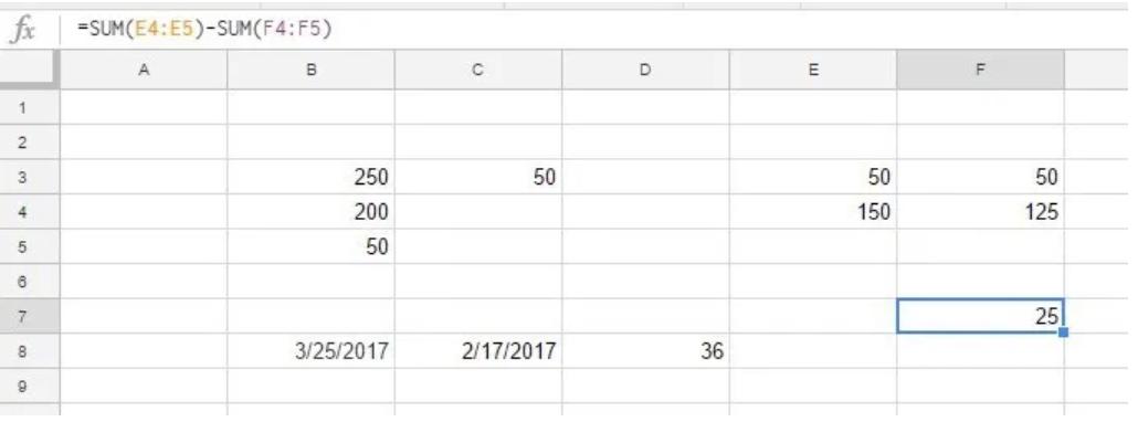 Dùng hàm SUM để trừ các tổng cho nhau